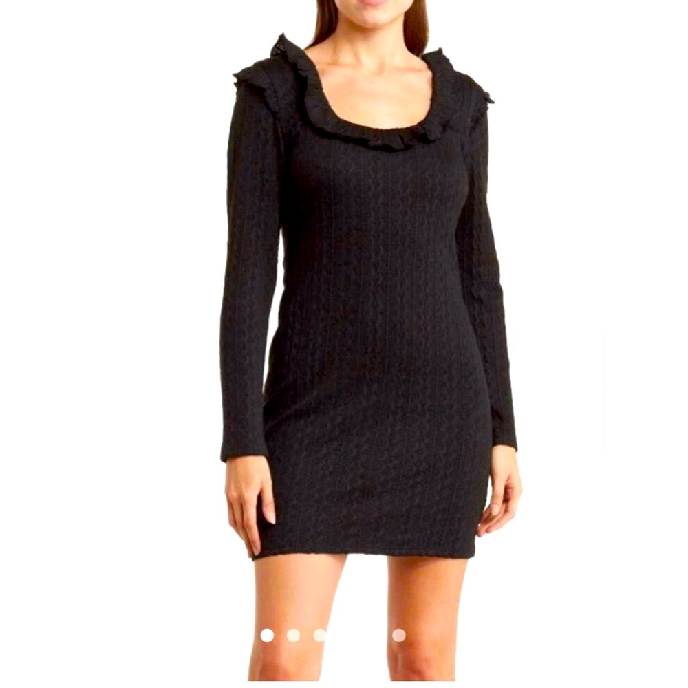 19 Cooper Black Textured Long Sleeve Dress